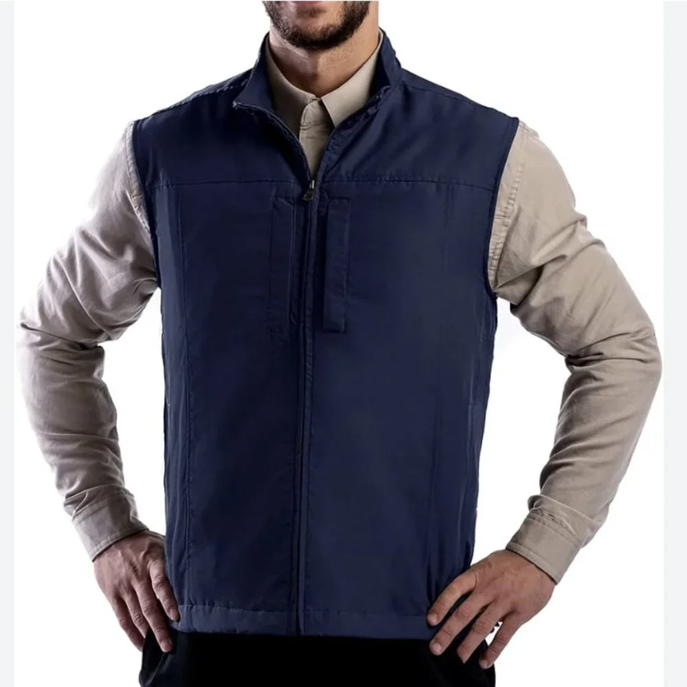 ScotteVest RFID Travel Vest Men's Navy Blue Pockets Full Zip Size XXL